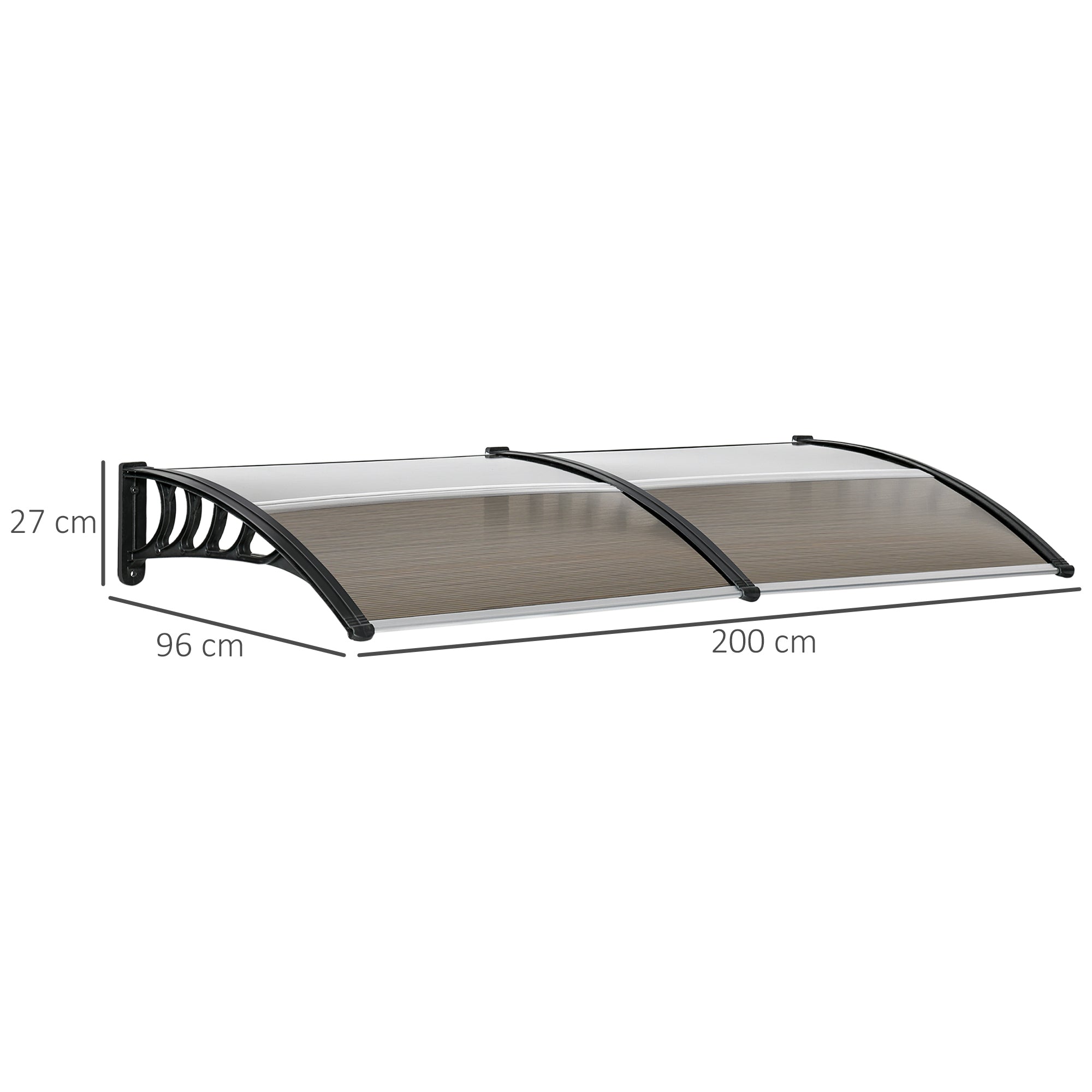 Outsunny Tejadillo de Protección 200x96 cm Marquesina Exterior para Puertas y Ventanas contra Sol y Lluvia con Soporte de PP Policarbonato Marrón
