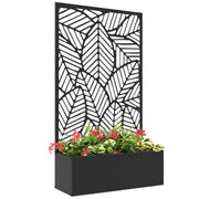 Outsunny Jardinera Exterior Grande de Metal Jardinera con Pantalla de Privacidad de Hojas Decorativas Jardinera de Pared o Independiente para Patio Terraza 61x23x113 cm Negro