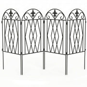 Outsunny Set de 4 Vallas de Jardín de Metal, 125x56 cm, Vallas de Jardín Exterior Decorativas con Diseño Arqueado, Resistente y Fácil de Instalar, para Huerto, Patio, Terraza, Césped, Negro
