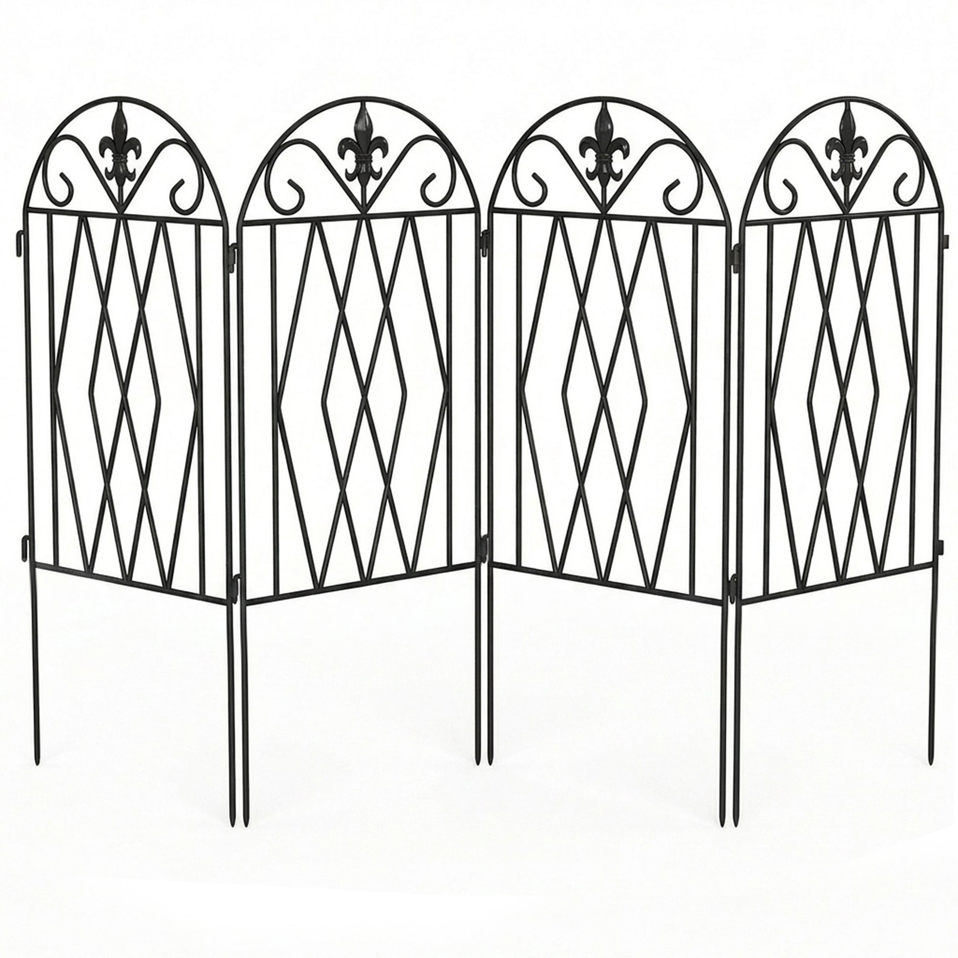 Outsunny Set de 4 Vallas de Jardín de Metal, 125x56 cm, Vallas de Jardín Exterior Decorativas con Diseño Arqueado, Resistente y Fácil de Instalar, para Huerto, Patio, Terraza, Césped, Negro