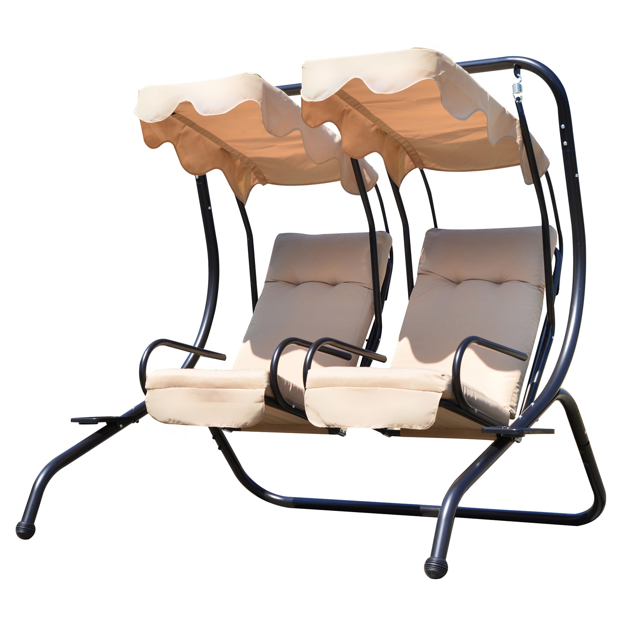 Outsunny Balancín de Jardín de 2 Plazas con Asientos Individuales Columpio de Jardín con Cojines Toldos Extraíbles Mesas Laterales y Marco de Acero 170x136x170 cm Beige