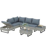 Outsunny Conjunto de Jardín de Ratán de 3 Piezas, Respaldo Ajustable, Conjunto Terraza, Muebles Jardín Exterior Incluye Cojines, Sofá de 3 Plazas, Sofá de 2 Plazas, Mesa de Madera Plástico, Gris