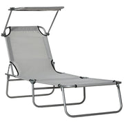 Outsunny Tumbona Plegable Tumbona de Jardín Exterior Reclinable con Toldo Desmontable con Ángulo Regulable Respaldo Ajustable en 4 Niveles para Terraza Piscina Patio 187x58x36 cm Gris Claro