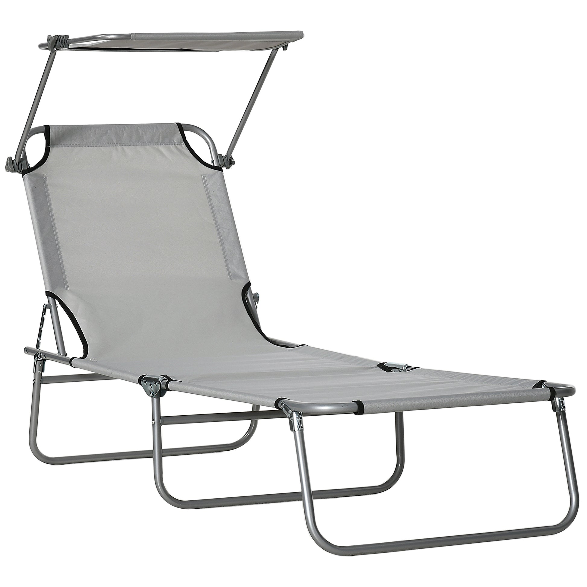 Outsunny Tumbona Plegable Tumbona de Jardín Exterior Reclinable con Toldo Desmontable con Ángulo Regulable Respaldo Ajustable en 4 Niveles para Terraza Piscina Patio 187x58x36 cm Gris Claro