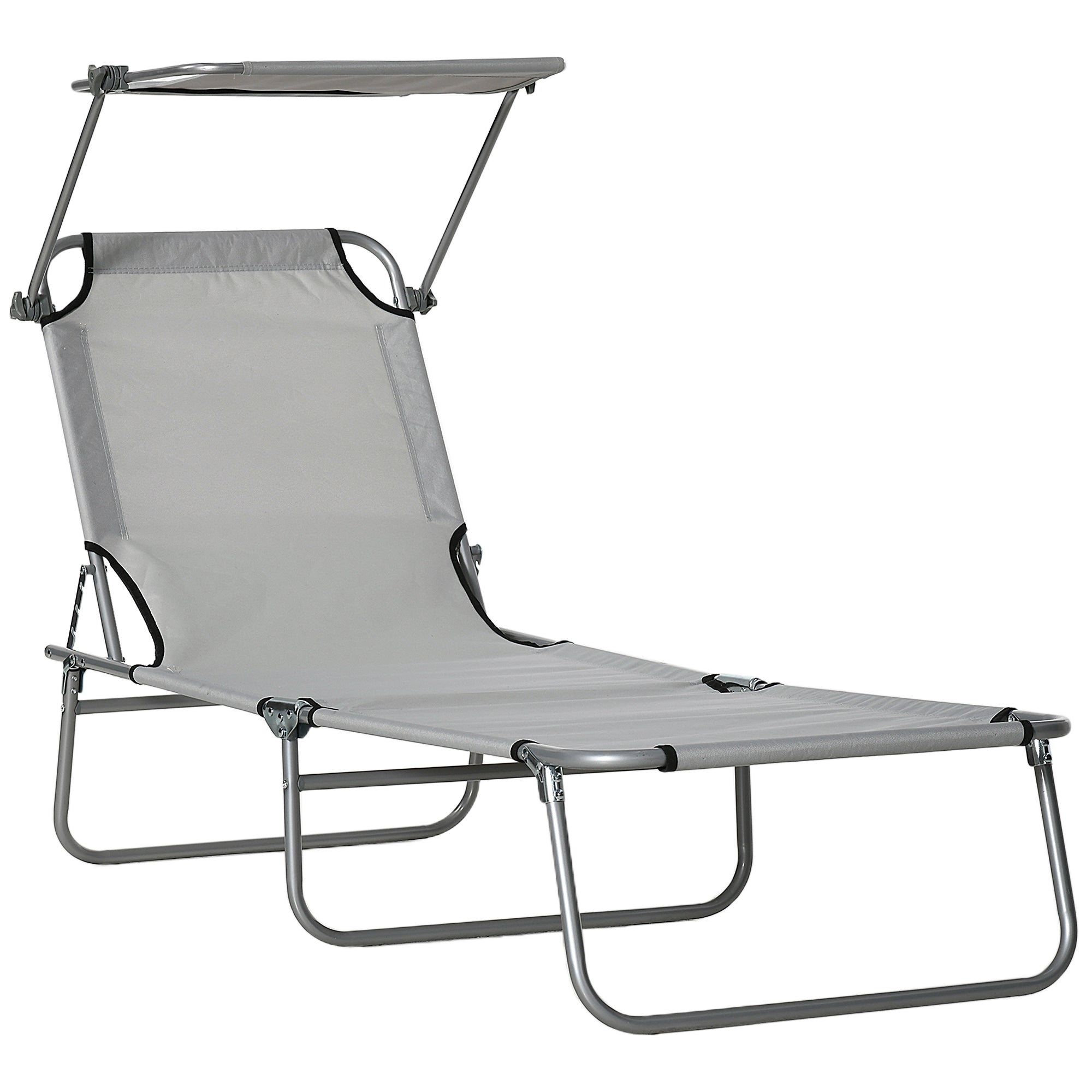Outsunny Tumbona Plegable Tumbona de Jardín Exterior Reclinable con Toldo Desmontable con Ángulo Regulable Respaldo Ajustable en 4 Niveles para Terraza Piscina Patio 187x58x36 cm Gris Claro
