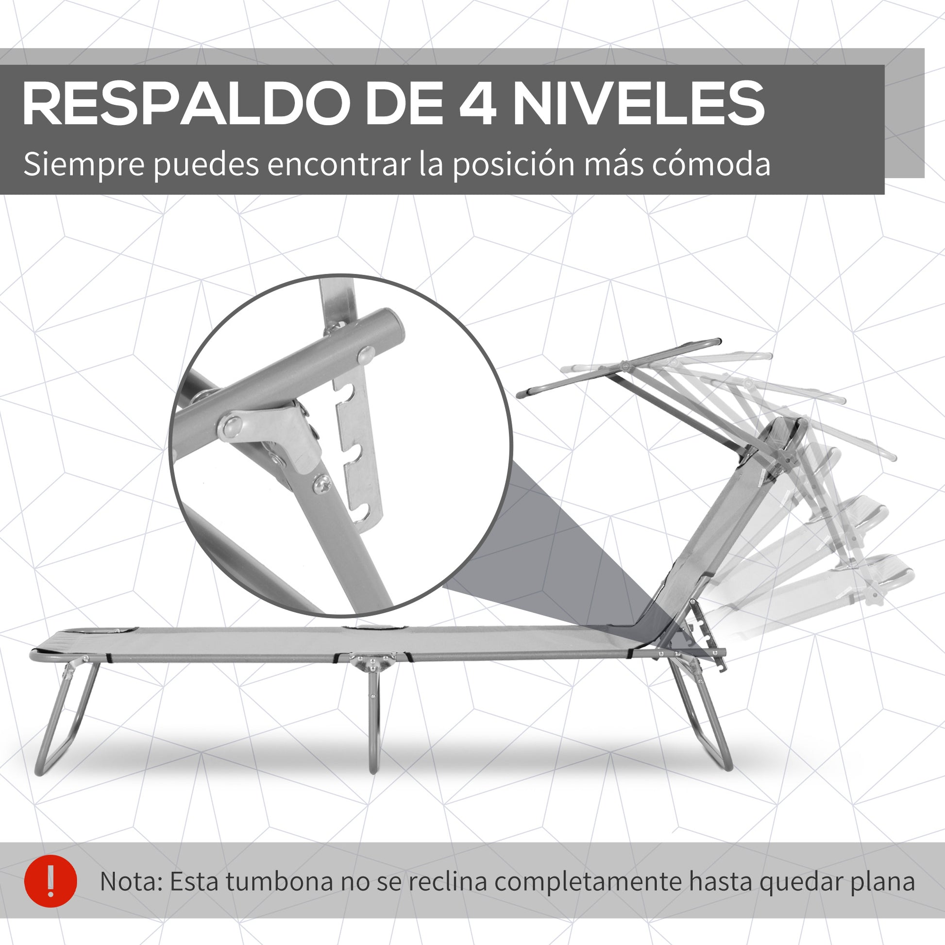 Outsunny Tumbona Plegable Tumbona de Jardín Exterior Reclinable con Toldo Desmontable con Ángulo Regulable Respaldo Ajustable en 4 Niveles para Terraza Piscina Patio 187x58x36 cm Gris Claro
