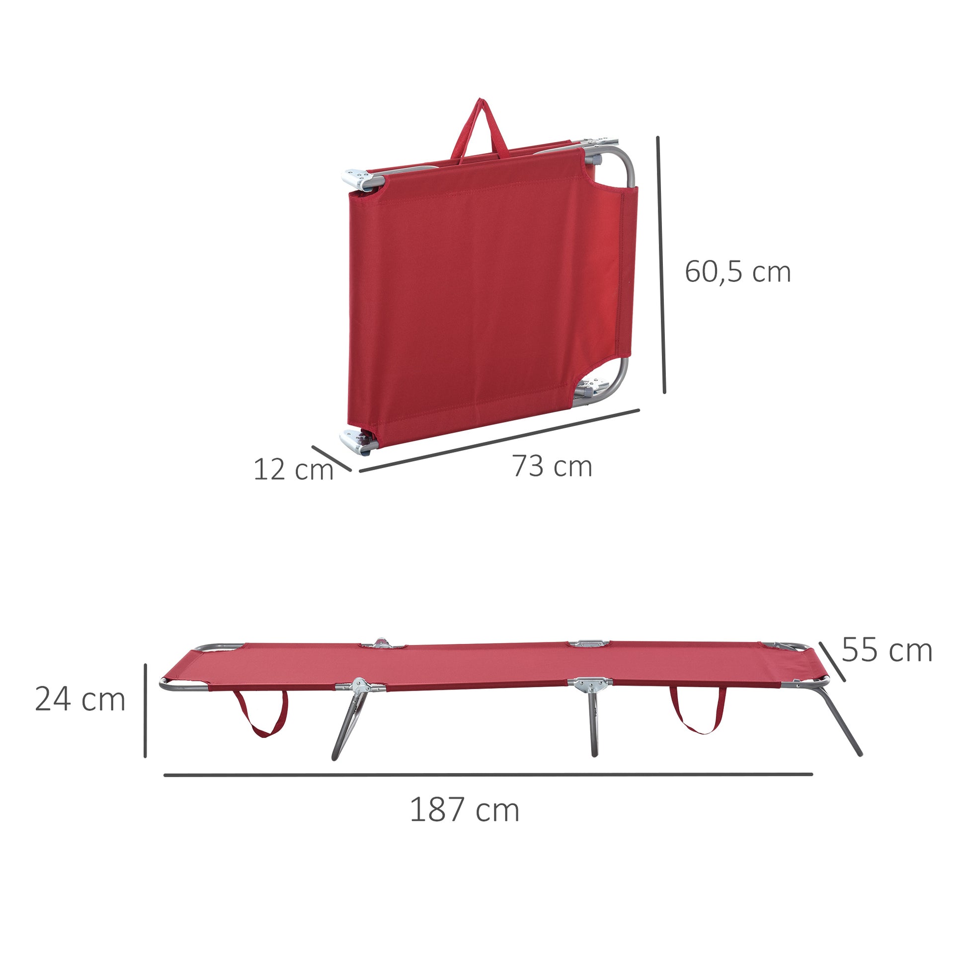 Outsunny Tumbona Plegable Tumbona Jardín Exterior con Respaldo Ajustable en 5 Posiciones y Estructura Metálica Carga 120 kg para Terraza Piscina Playa 187x55x24 cm Burdeos