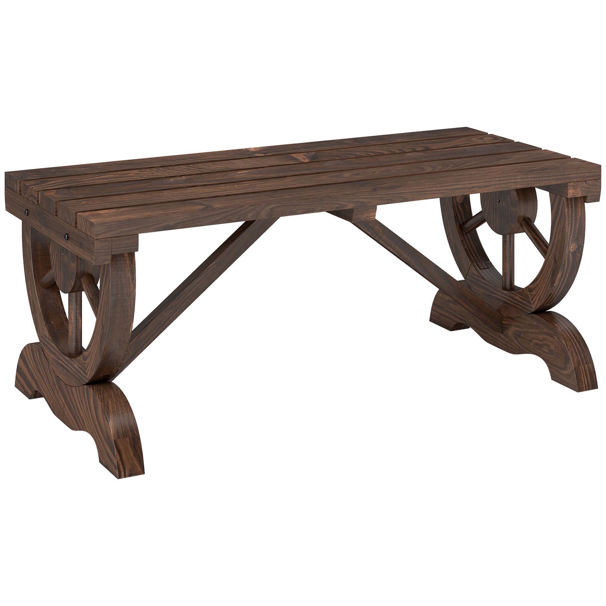 Outsunny Banco de Jardín de 2 Plazas Banco de Madera con Ruedas Decorativas Estilo Rústico Carga 250 kg para Patio Terraza Balcón 98x50x39,5 cm Carbonizado