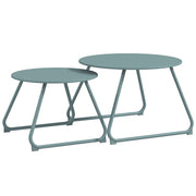 Outsunny Juego de 2 Mesas de Jardín Apilables Mesas Auxiliares de Jardín Redondas con Estructura de Metal y Recubrimiento Epoxi Anticorrosivo para Balcón Terraza Patio Azul