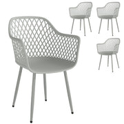 Outsunny Juego de 4 Sillas de Jardín Exterior, Sillas Terraza Exterior con Respaldo Diamante, Asiento de PP Anti-UV, Reposabrazos y Patas Metálicas, para Terraza, Balcón, 56x51x84 cm, Gris