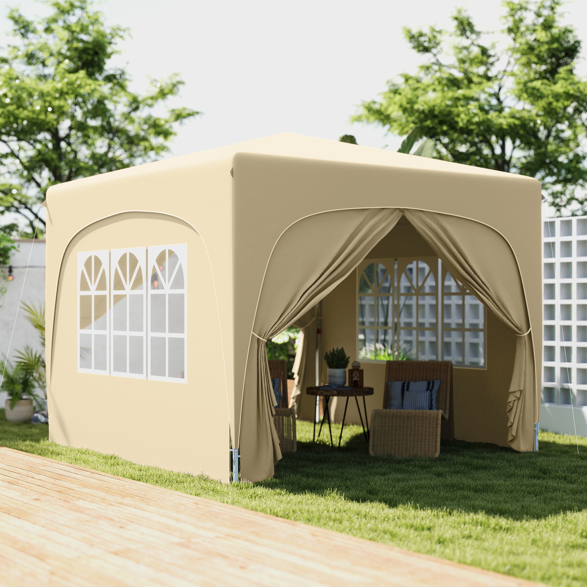 Outsunny Carpa Plegable Gazabo 3x3 m con Paneles Laterales UPF50+ Cenador Pabellón de Jardín con Altura Ajustable y Bolsa de Transporte para Camping Fiestas Patio Terraza Arena