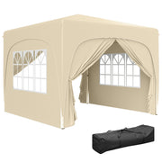 Outsunny Carpa Plegable Gazabo 3x3 m con Paneles Laterales UPF50+ Cenador Pabellón de Jardín con Altura Ajustable y Bolsa de Transporte para Camping Fiestas Patio Terraza Arena