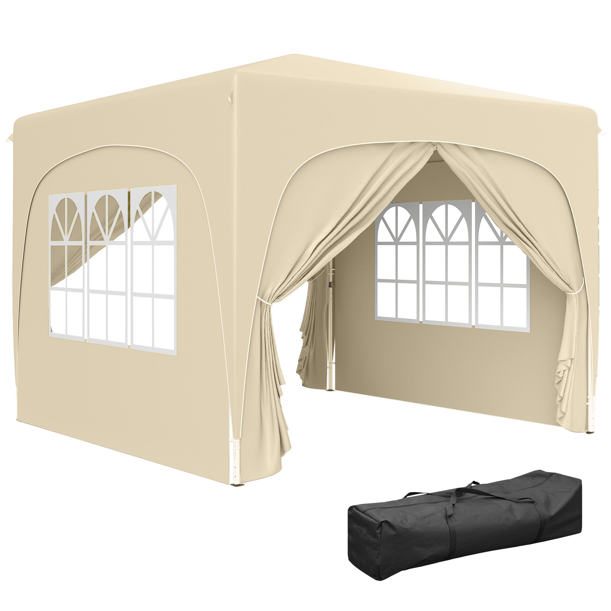 Outsunny Carpa Plegable Gazabo 3x3 m con Paneles Laterales UPF50+ Cenador Pabellón de Jardín con Altura Ajustable y Bolsa de Transporte para Camping Fiestas Patio Terraza Arena
