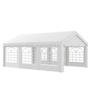 Outsunny Carpa para Fiesta Cochera Gazebo 6x4m Pergola Cenador Pabellón 4 Paneles Laterales Ventanas Anti-UV para Eventos Bodas Acero PE Blanco