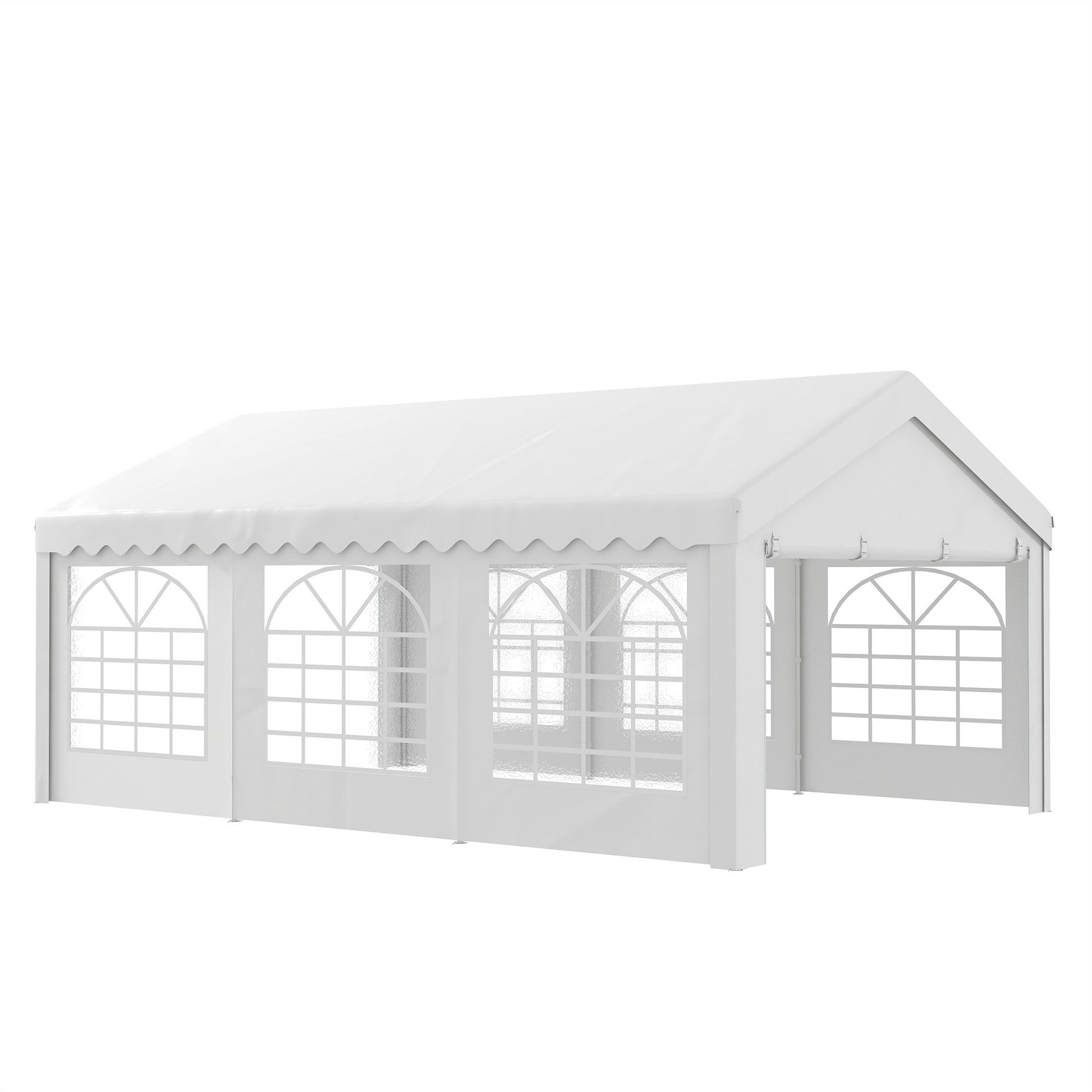Outsunny Carpa para Fiesta Cochera Gazebo 6x4m Pergola Cenador Pabellón 4 Paneles Laterales Ventanas Anti-UV para Eventos Bodas Acero PE Blanco