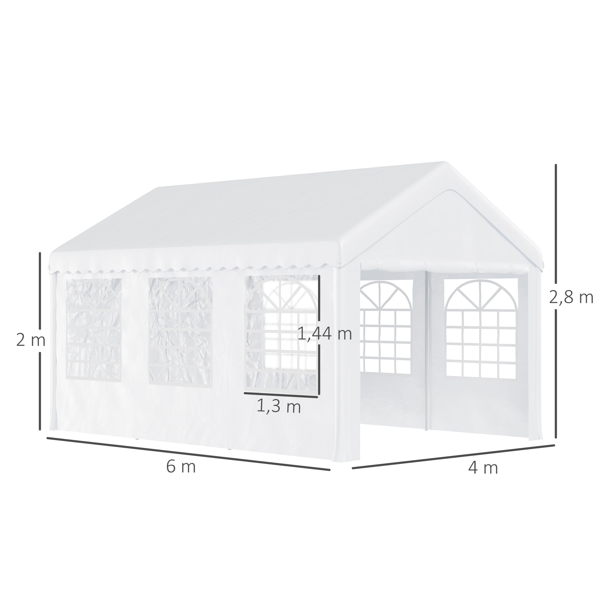 Outsunny Carpa para Fiesta Cochera Gazebo 6x4m Pergola Cenador Pabellón 4 Paneles Laterales Ventanas Anti-UV para Eventos Bodas Acero PE Blanco