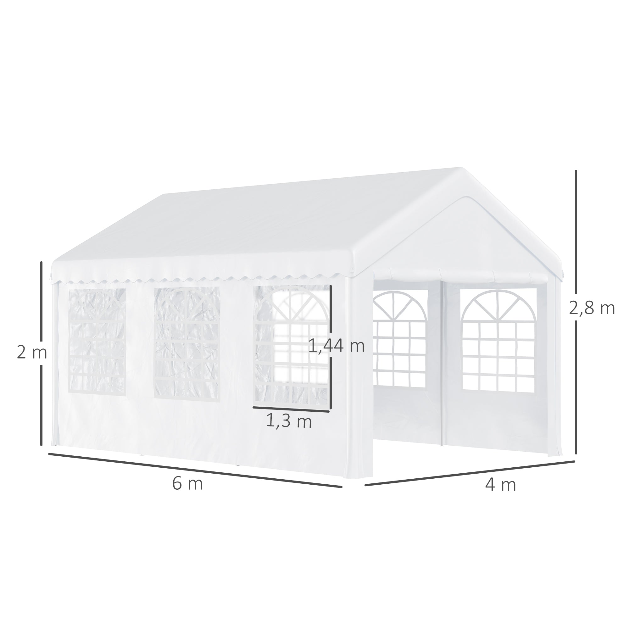 Outsunny Carpa para Fiesta Cochera Gazebo 6x4m Pergola Cenador Pabellón 4 Paneles Laterales Ventanas Anti-UV para Eventos Bodas Acero PE Blanco