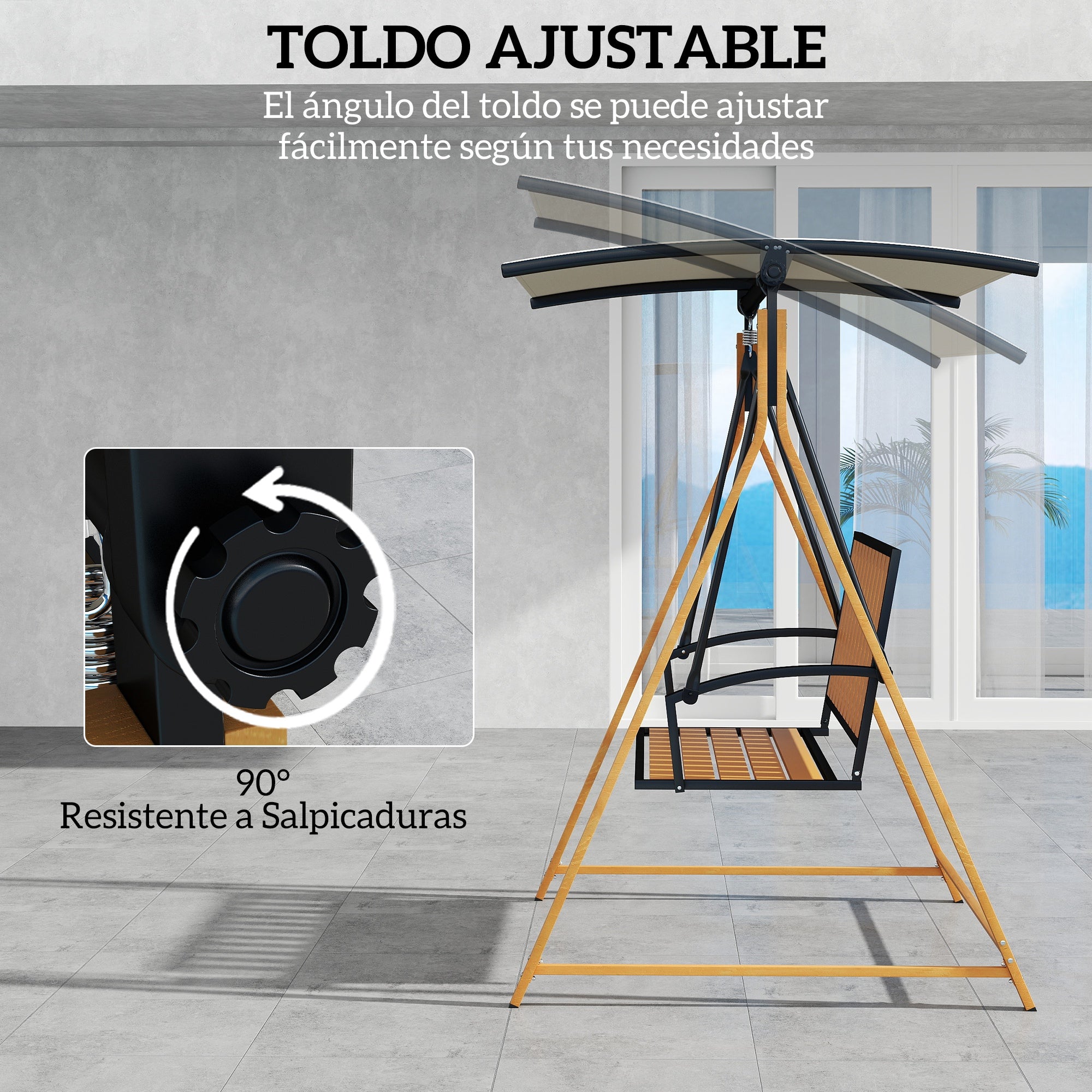 Outsunny Columpio de Jardín Exterior de 2 Plazas Balancín de Jardín Exterior con Toldo Ajustable y Estructura de Metal Carga 240 kg 142x112x162 cm Natural y Beige