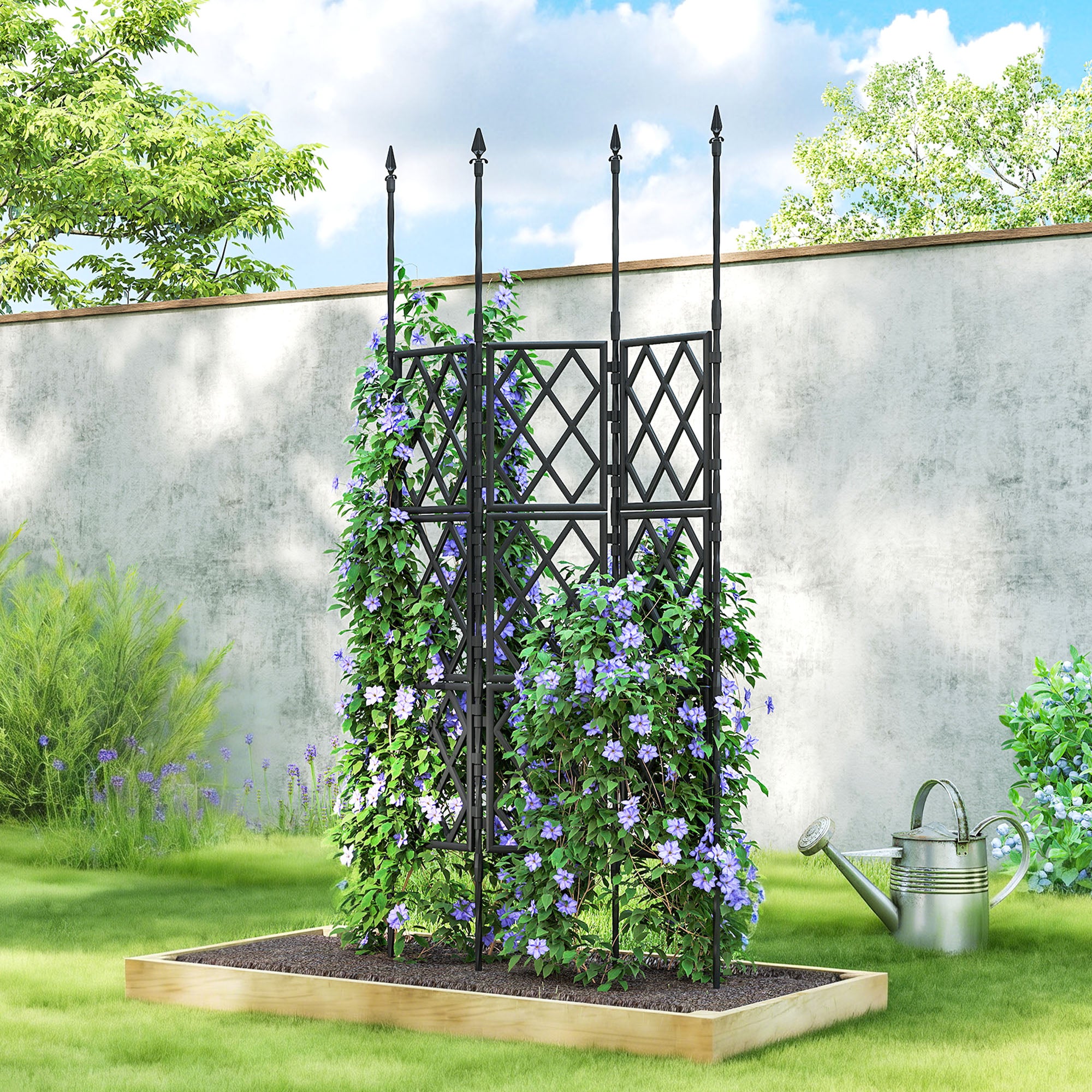 Outsunny Enrejado de Jardín Plegable, Soporte para Plantas Trepadoras con Montaje DIY y Marco de Acero para Frutas, Verduras, Flores, Decoración Exterior, Patio, Terraza, 85x2x197 cm, Negro