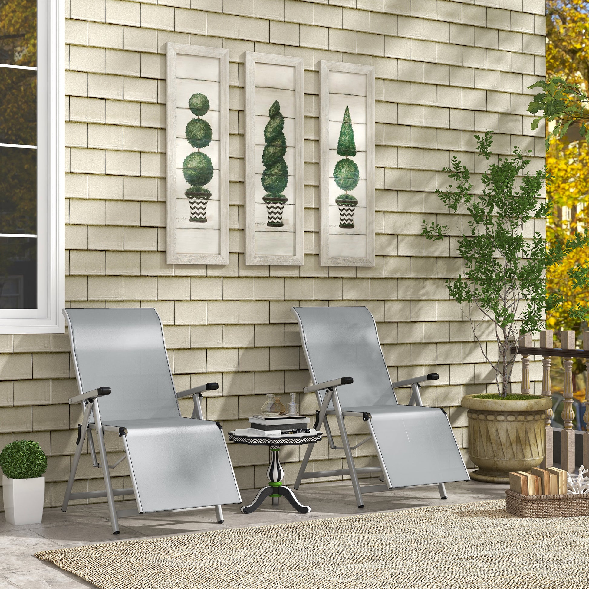 Outsunny Conjunto de 2 Tumbonas Reclinables y Plegables Tumbonas de Jardín con Respaldo y Reposapiés Ajustable en 10 Posiciones Carga 120 kg 78x58x110 cm Gris