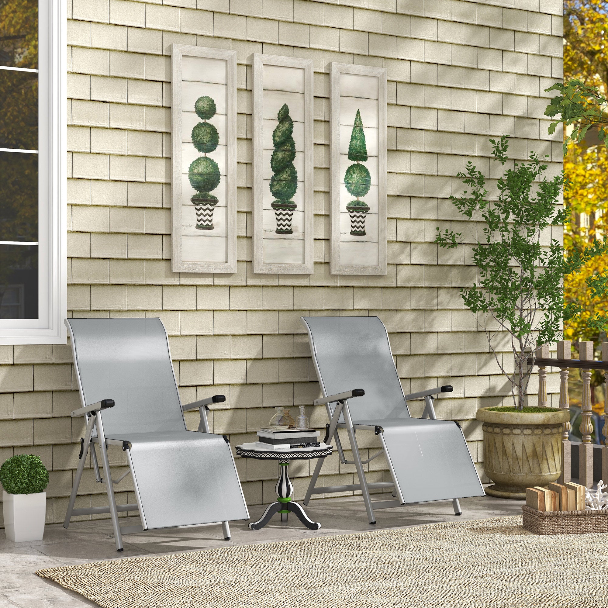 Outsunny Conjunto de 2 Tumbonas Reclinables y Plegables Tumbonas de Jardín con Respaldo y Reposapiés Ajustable en 10 Posiciones Carga 120 kg 78x58x110 cm Gris