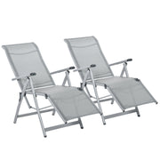 Outsunny Conjunto de 2 Tumbonas Reclinables y Plegables Tumbonas de Jardín con Respaldo y Reposapiés Ajustable en 10 Posiciones Carga 120 kg 78x58x110 cm Gris