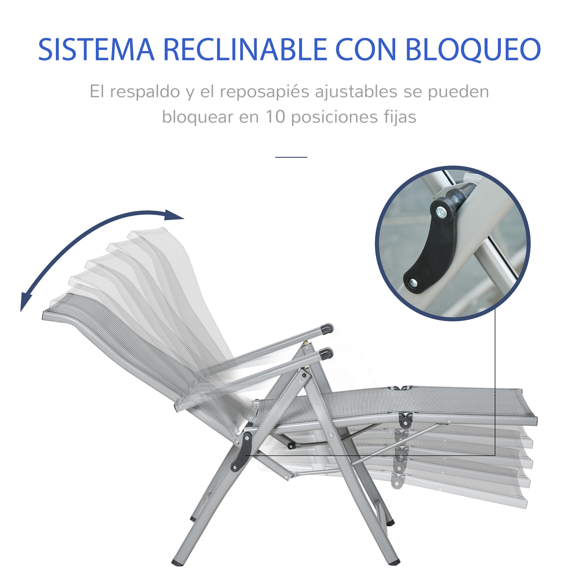 Outsunny Conjunto de 2 Tumbonas Reclinables y Plegables Tumbonas de Jardín con Respaldo y Reposapiés Ajustable en 10 Posiciones Carga 120 kg 78x58x110 cm Gris