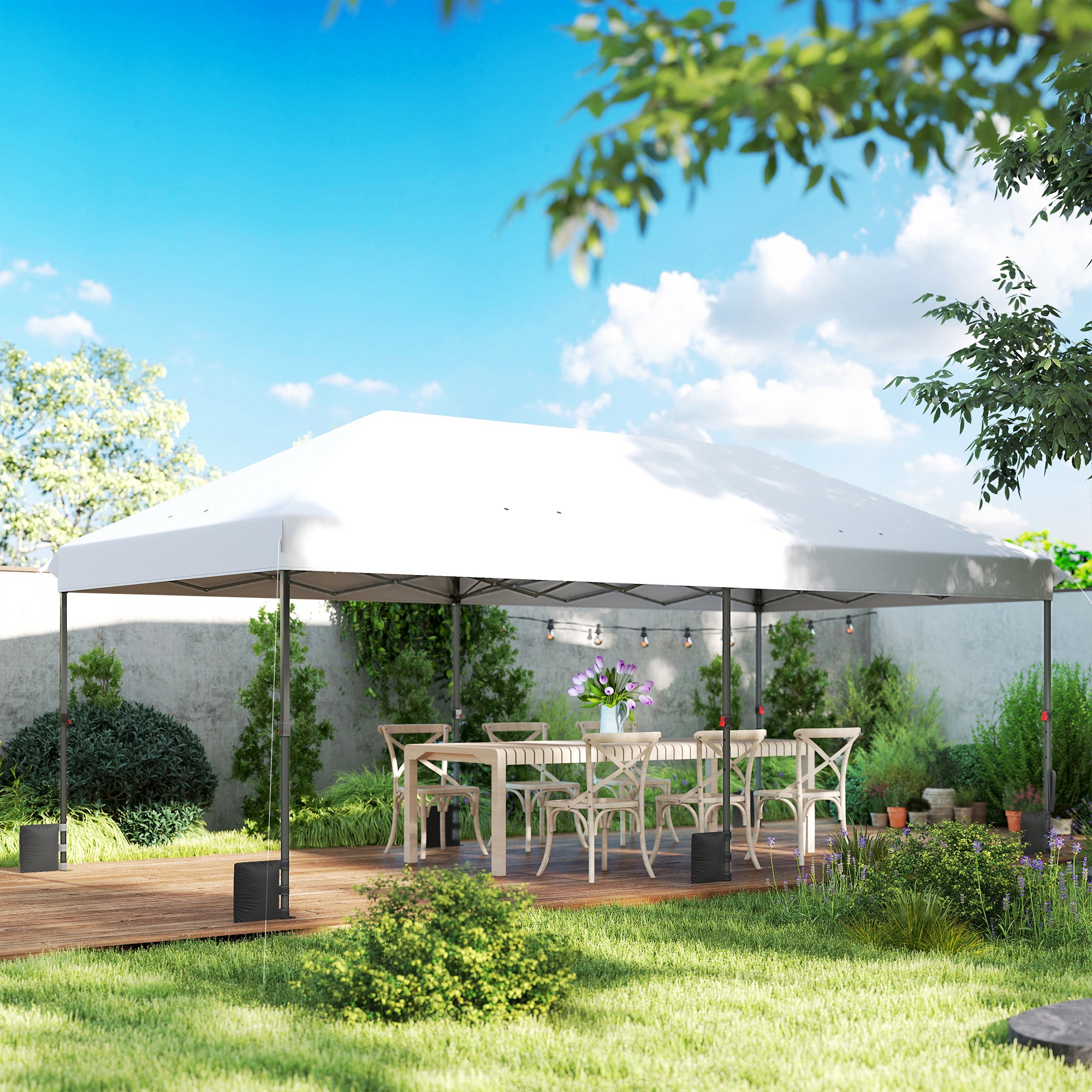 Outsunny Carpa Plegable Gazebo 6x3 m, Pop-up, Cenador de Jardín Altura Ajustable en 3 Niveles, Toldo Protección UPF50+, Montaje Fácil con Bloqueo Central, 6 Sacos de Arena y Bolsa con Ruedas, Plateado