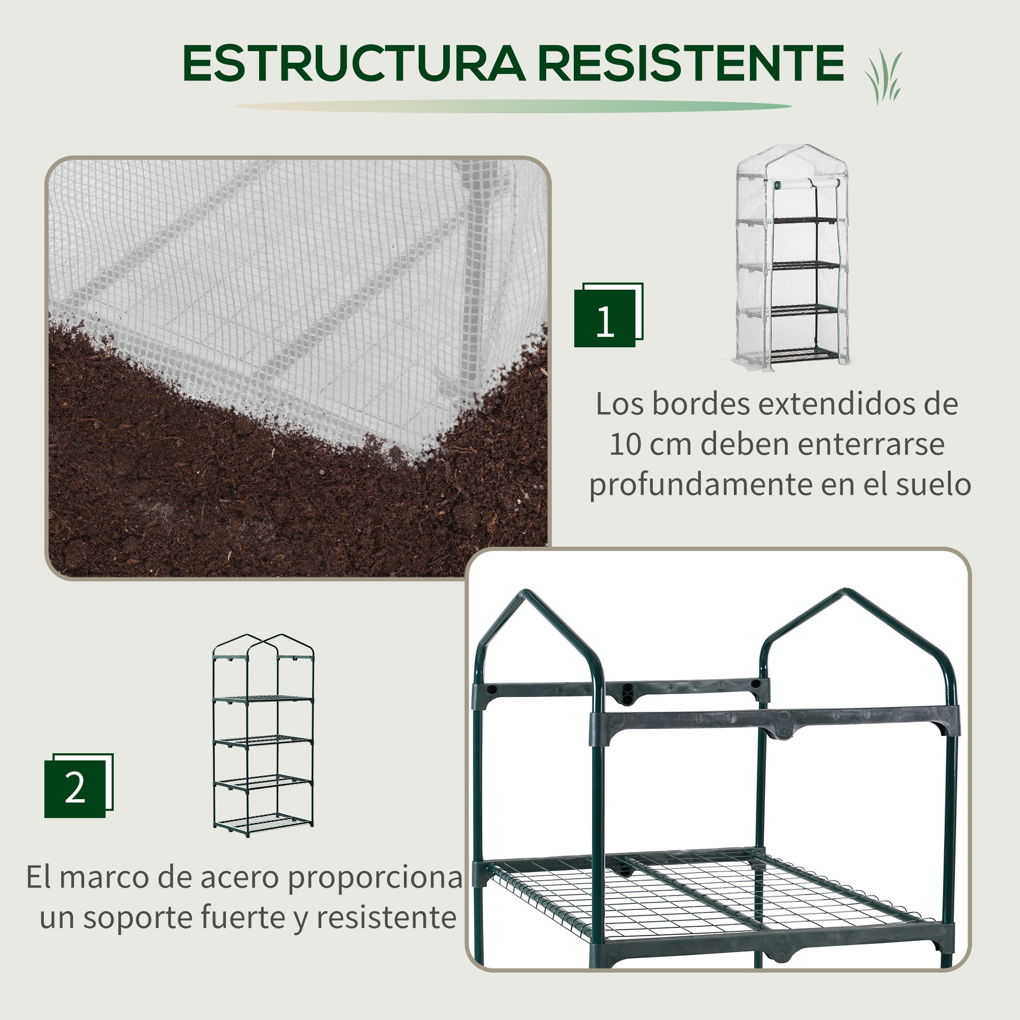 Outsunny Invernadero de Jardín con 4 Estantes y Cubierta de PE Tipo Caseta de Tubo Acero Vivero Casero para Cultivo de Plantas Flores Macetas 70x50x160 cm Blanco