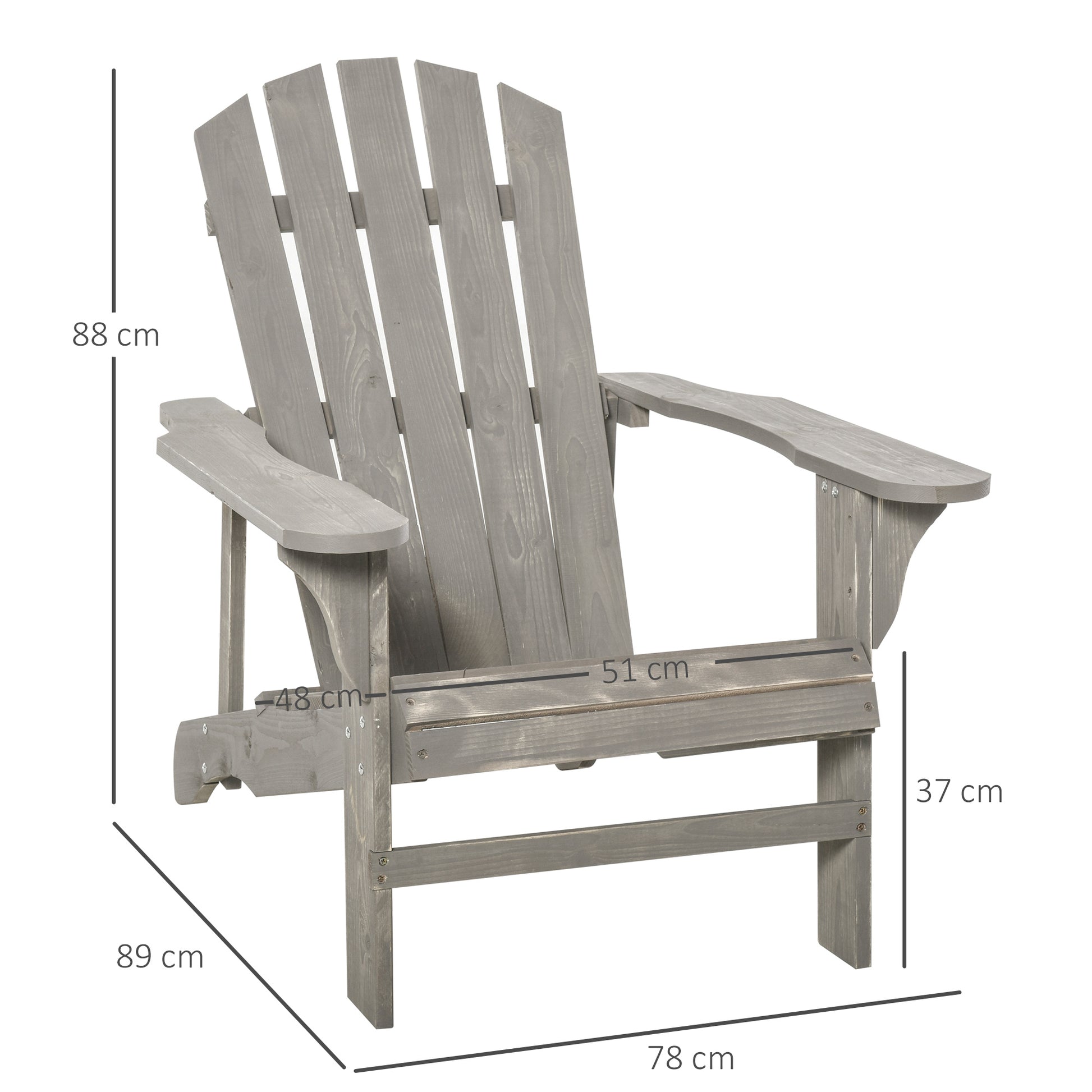 Outsunny Silla Adirondack de Madera Silla de Jardín con Asiento Extra Ancho Carga 150 kg para Patio Terraza Balcón 78x89x88 cm Gris Claro