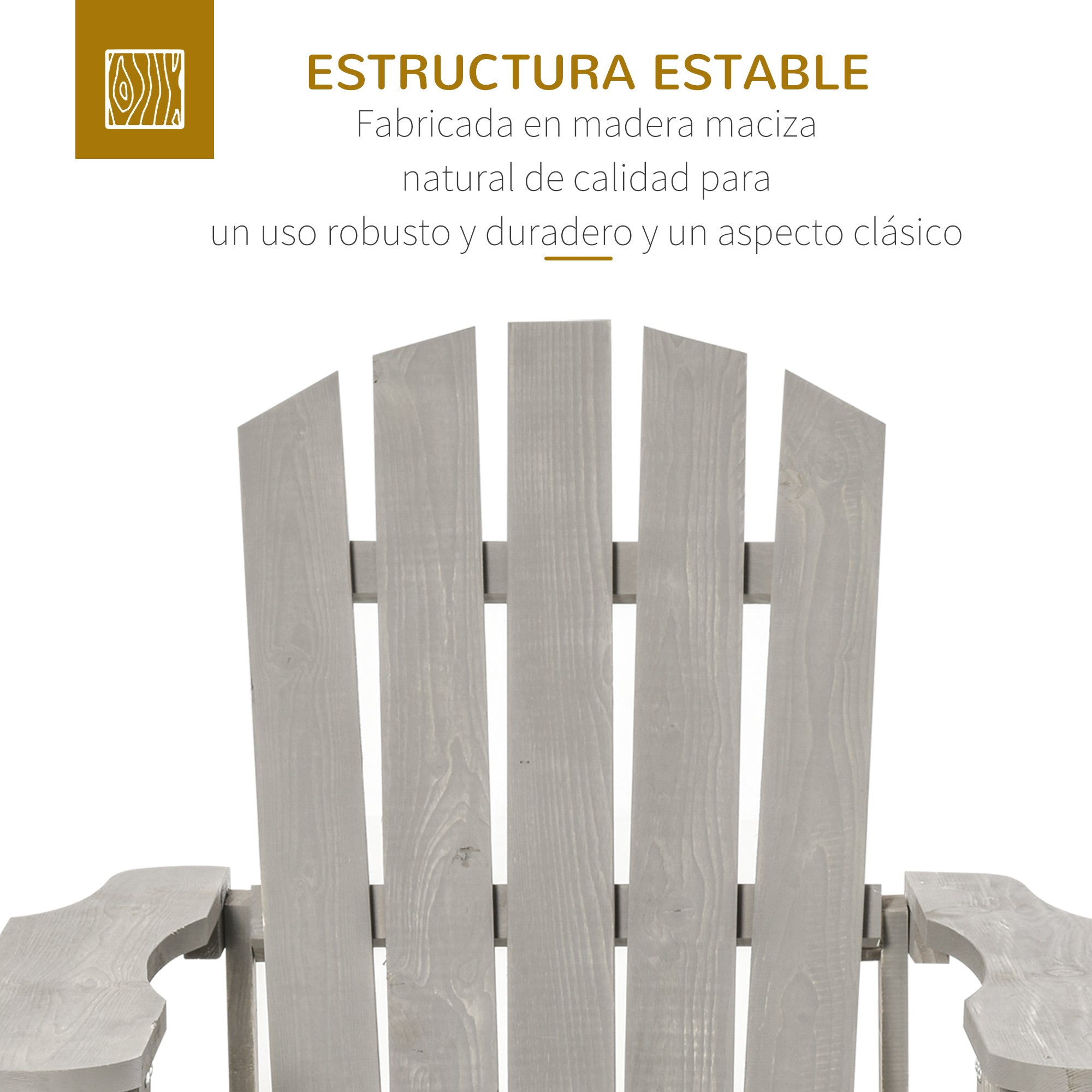 Outsunny Silla Adirondack de Madera Silla de Jardín con Asiento Extra Ancho Carga 150 kg para Patio Terraza Balcón 78x89x88 cm Gris Claro