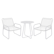 Outsunny Conjunto de Jardín Exterior Muebles de Jardín Exterior Juego de 1 Mesa Redonda y 2 Sillas de Terraza con Marco de Acero Reposabrazos y Almohadillas Ajustables para los Pies Blanco