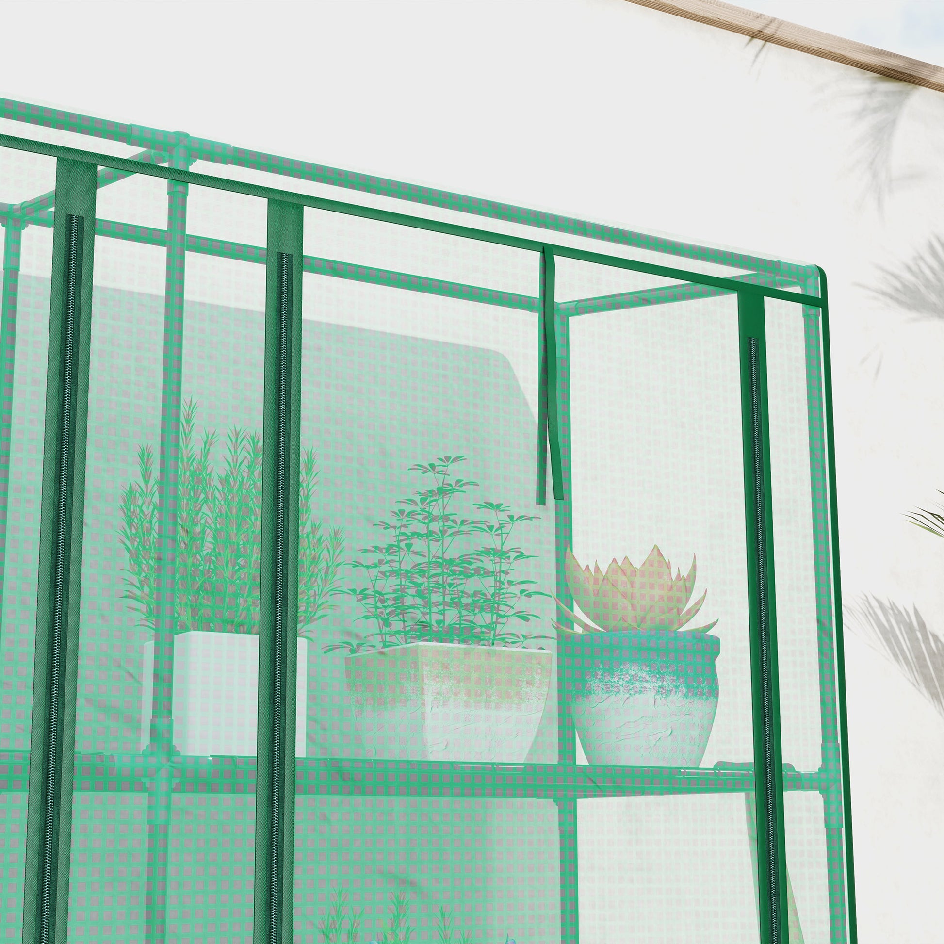 Outsunny Invernadero de Exterior de 3 Niveles Invernadero de Jardín con 9 Estantes Puerta Enrollable con Cremallera Marco de Acero Cubierta de PE 140g/m² Anti-UV para Terraza 215x46x151cm Verde