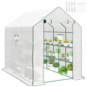 Outsunny Invernadero de Jardín de 3 Niveles, Invernadero de Exterior con 12 Estantes, Puerta Enrollable, Ventanas, Anti-UV, Cubierta de PE 135g/m² para Cultivos, Plantas, Flores, 140x213x190 cm Blanco
