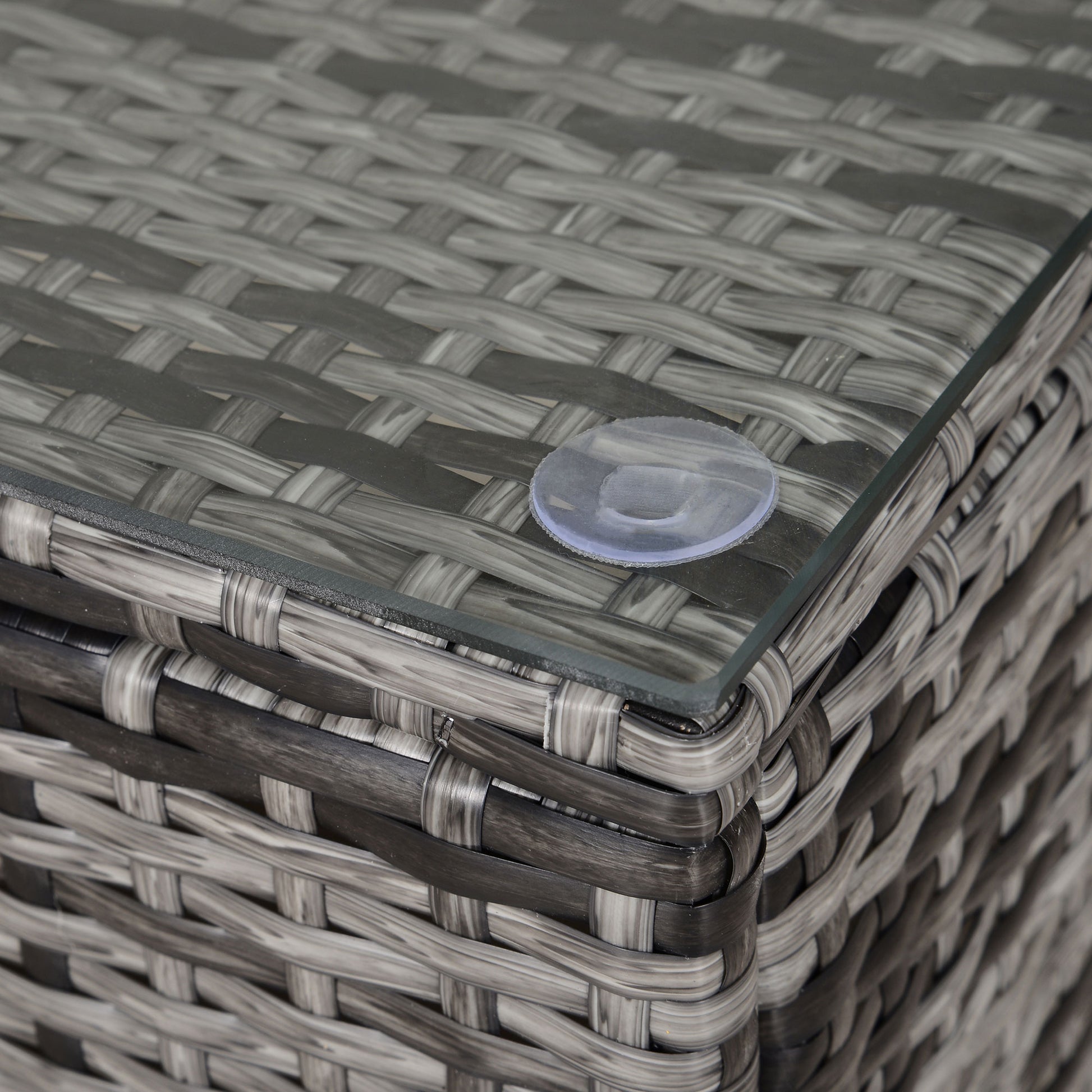 Outsunny Mesa de Jardín de Ratán Sintético Mesita Auxiliar con Vidrio Templado para Terraza Patio Balcón 85x50x39 cm Gris