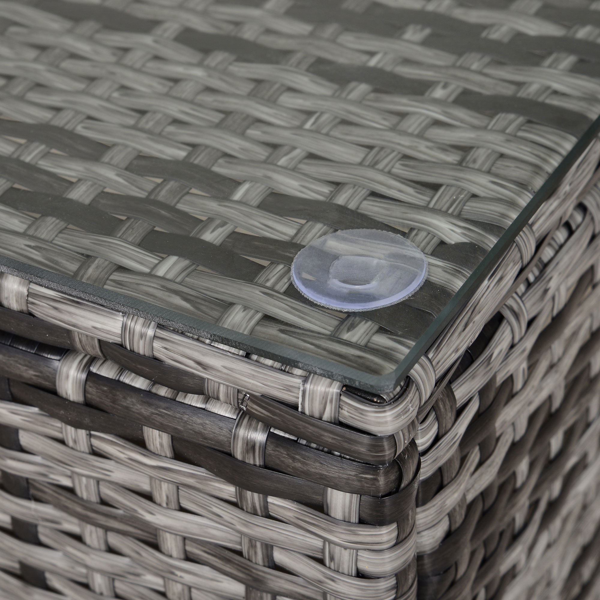 Outsunny Mesa de Jardín de Ratán Sintético Mesita Auxiliar con Vidrio Templado para Terraza Patio Balcón 85x50x39 cm Gris