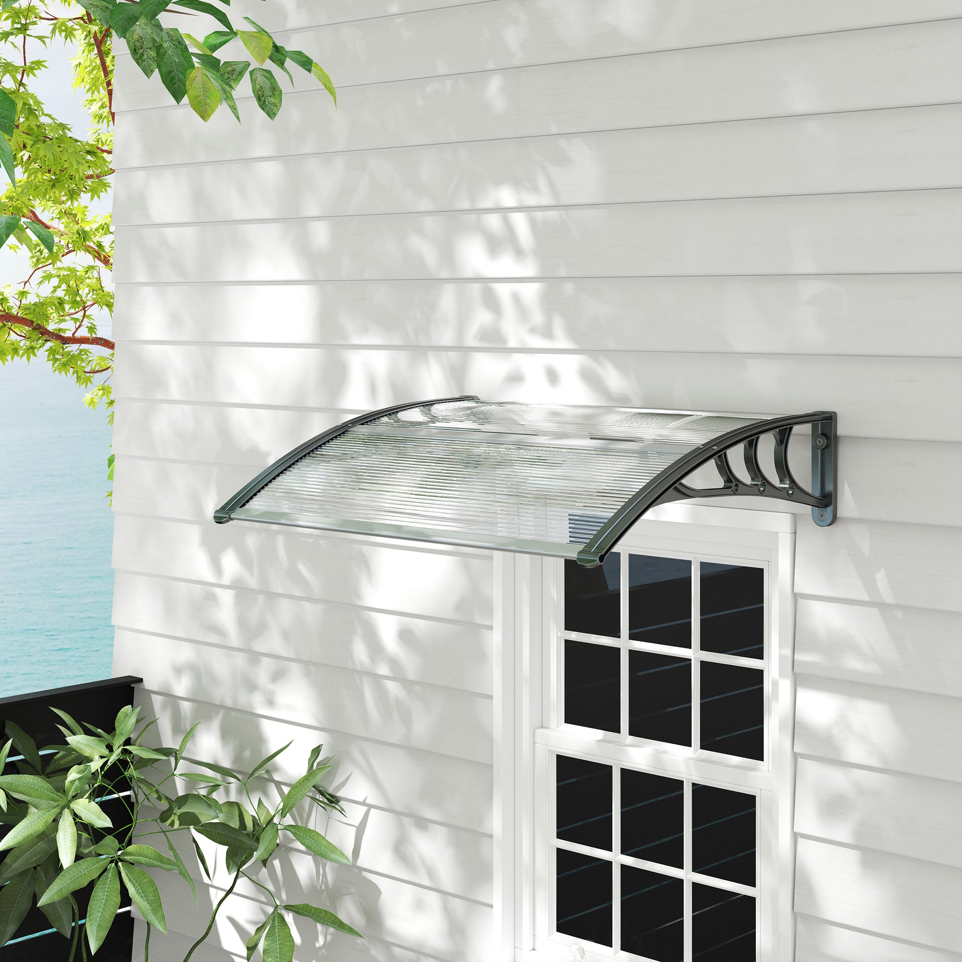 Outsunny Tejadillo de Protección 75x100 cm Marquesina Exterior para Puertas y Ventanas contra Sol y Lluvia con Soporte de Aleación de Aluminio Transparente