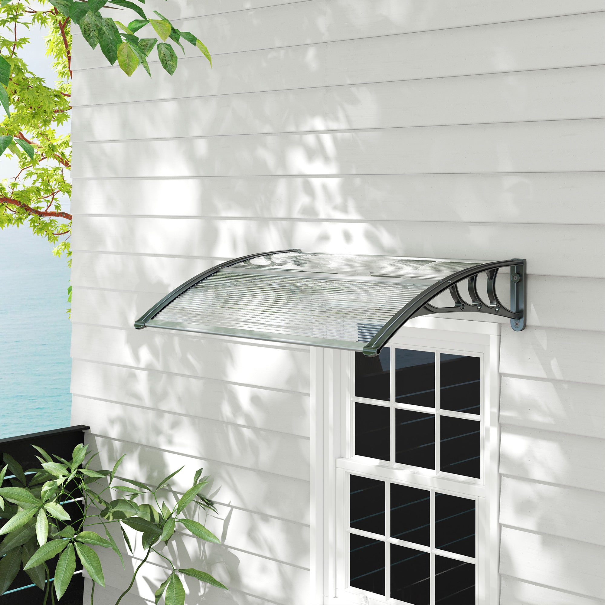 Outsunny Tejadillo de Protección 75x100 cm Marquesina Exterior para Puertas y Ventanas contra Sol y Lluvia con Soporte de Aleación de Aluminio Transparente