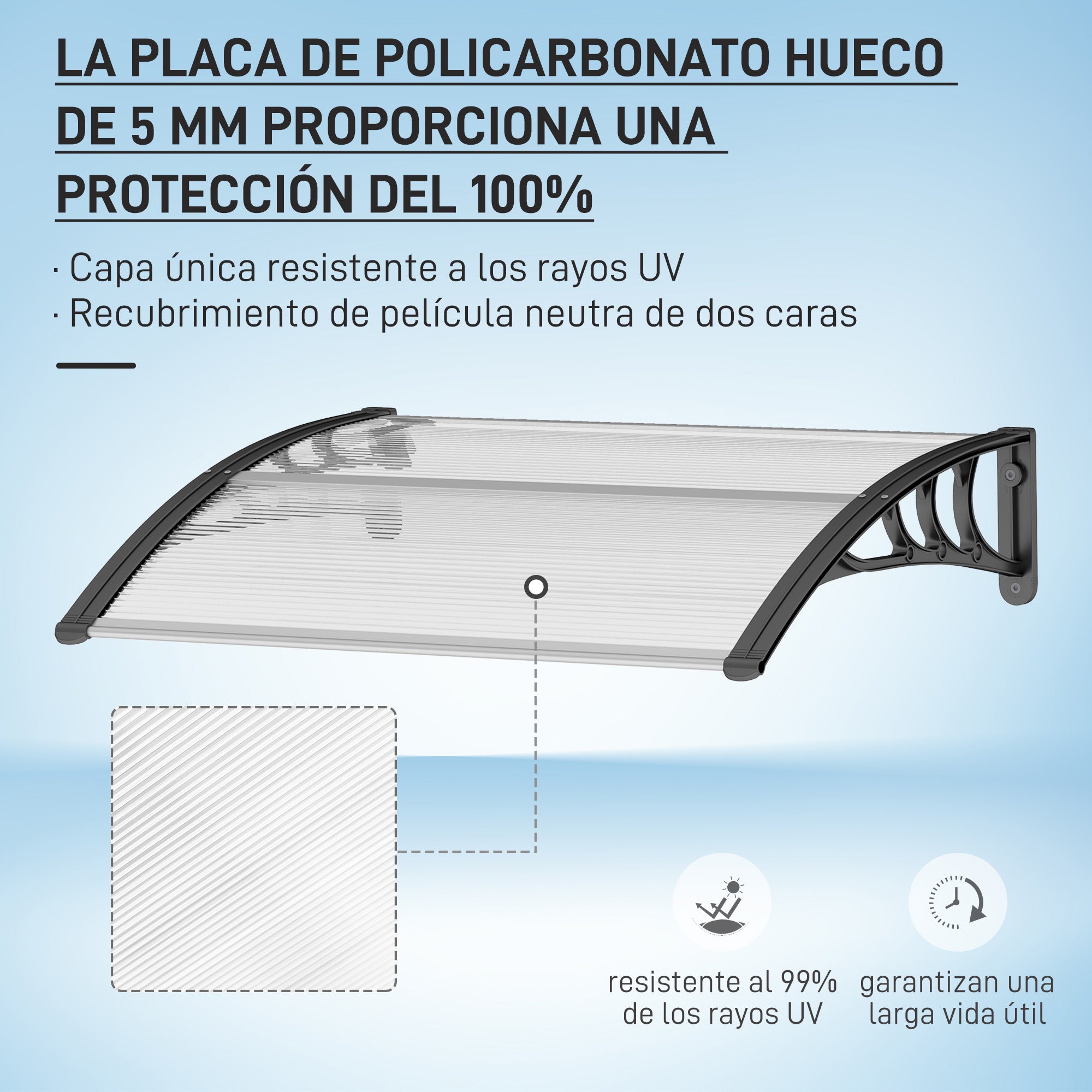 Outsunny Tejadillo de Protección 75x100 cm Marquesina Exterior para Puertas y Ventanas contra Sol y Lluvia con Soporte de Aleación de Aluminio Transparente