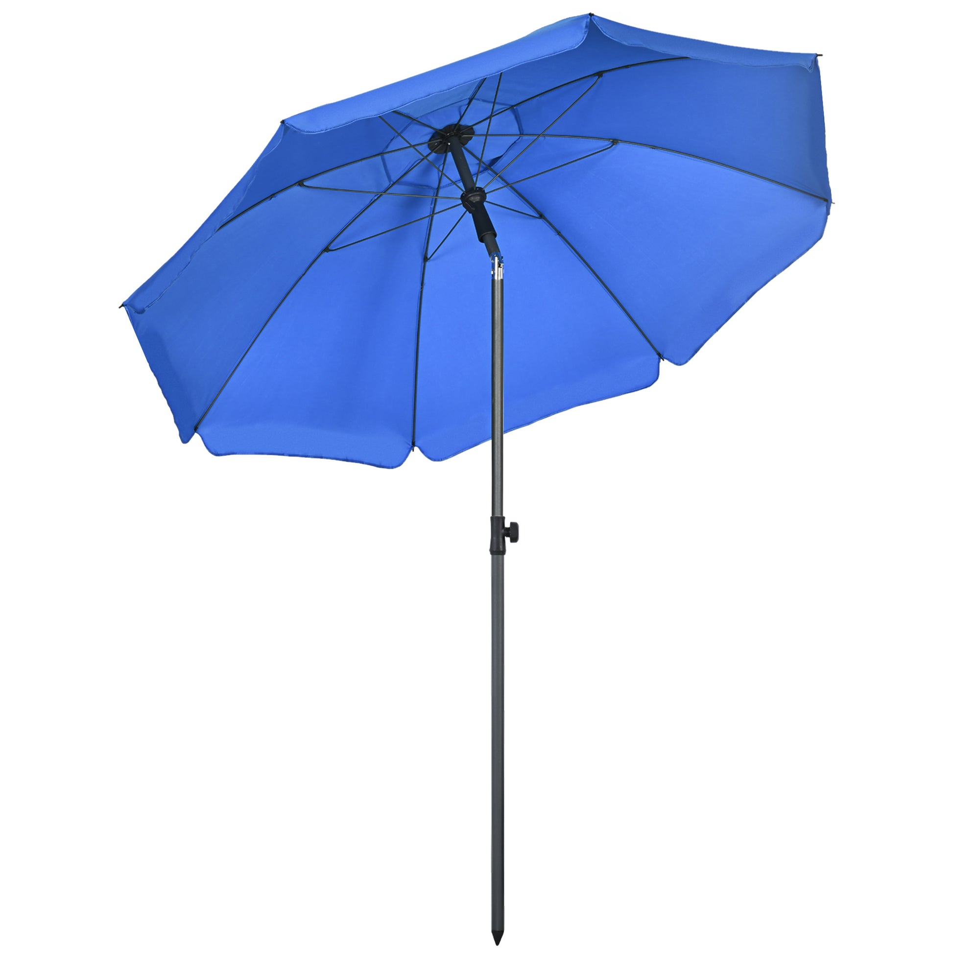 Outsunny Sombrilla de Playa Grande Ø180 cm Sombrilla de Terraza Exterior con Ángulo Ajustable Protección UV50+ Impermeable Mástil de Ø32 mm Azul