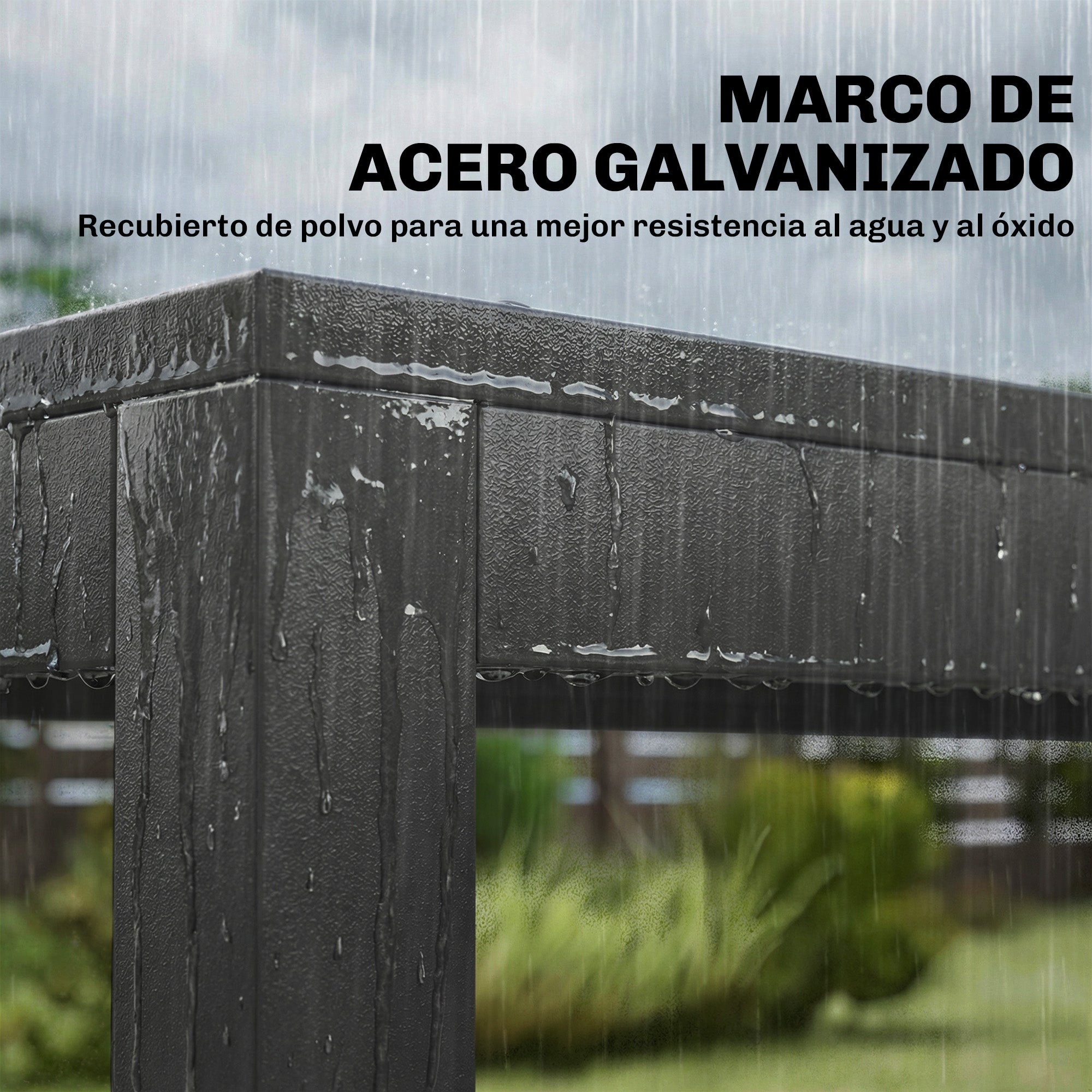 Outsunny Conjunto de Mesa y Sillas Jardín de 7 Piezas, Muebles Jardín Exterior con Mesa de Plástico PSPC, 6 Sillas Apilables Transpirables, Marco de Acero Resistente a la Intemperie, Gris Oscuro