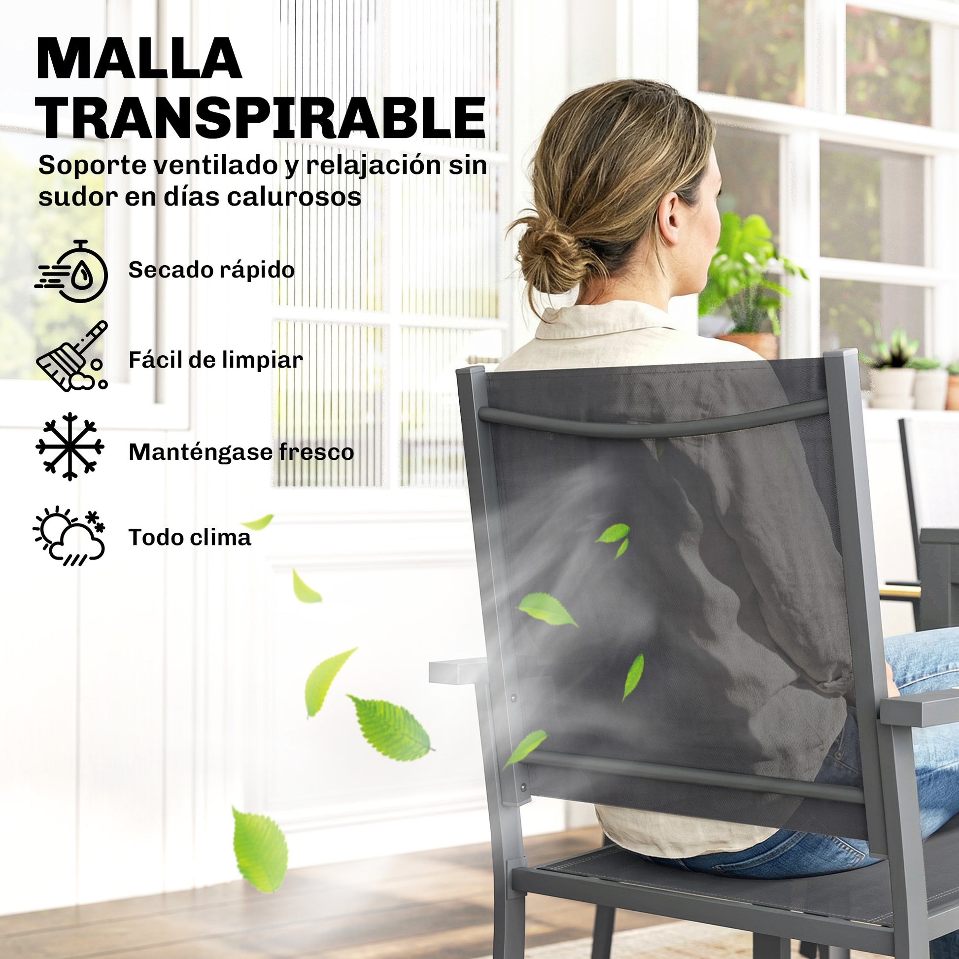 Outsunny Conjunto de Mesa y Sillas Jardín de 7 Piezas, Muebles Jardín Exterior con Mesa de Plástico PSPC, 6 Sillas Apilables Transpirables, Marco de Acero Resistente a la Intemperie, Gris Oscuro