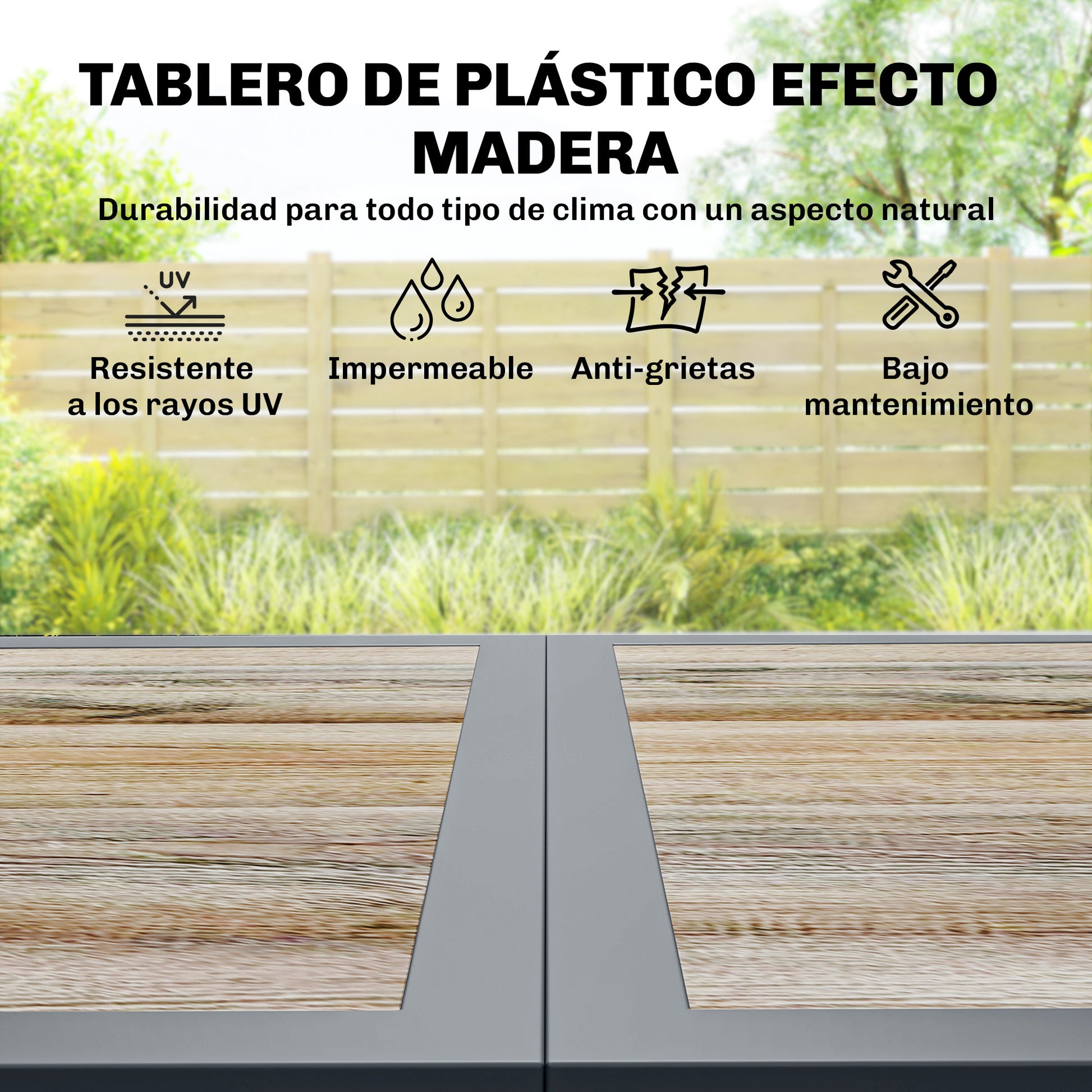 Outsunny Conjunto de Mesa y Sillas Jardín de 7 Piezas, Muebles Jardín Exterior con Mesa de Plástico PSPC, 6 Sillas Apilables Transpirables, Marco de Acero Resistente a la Intemperie, Gris Oscuro
