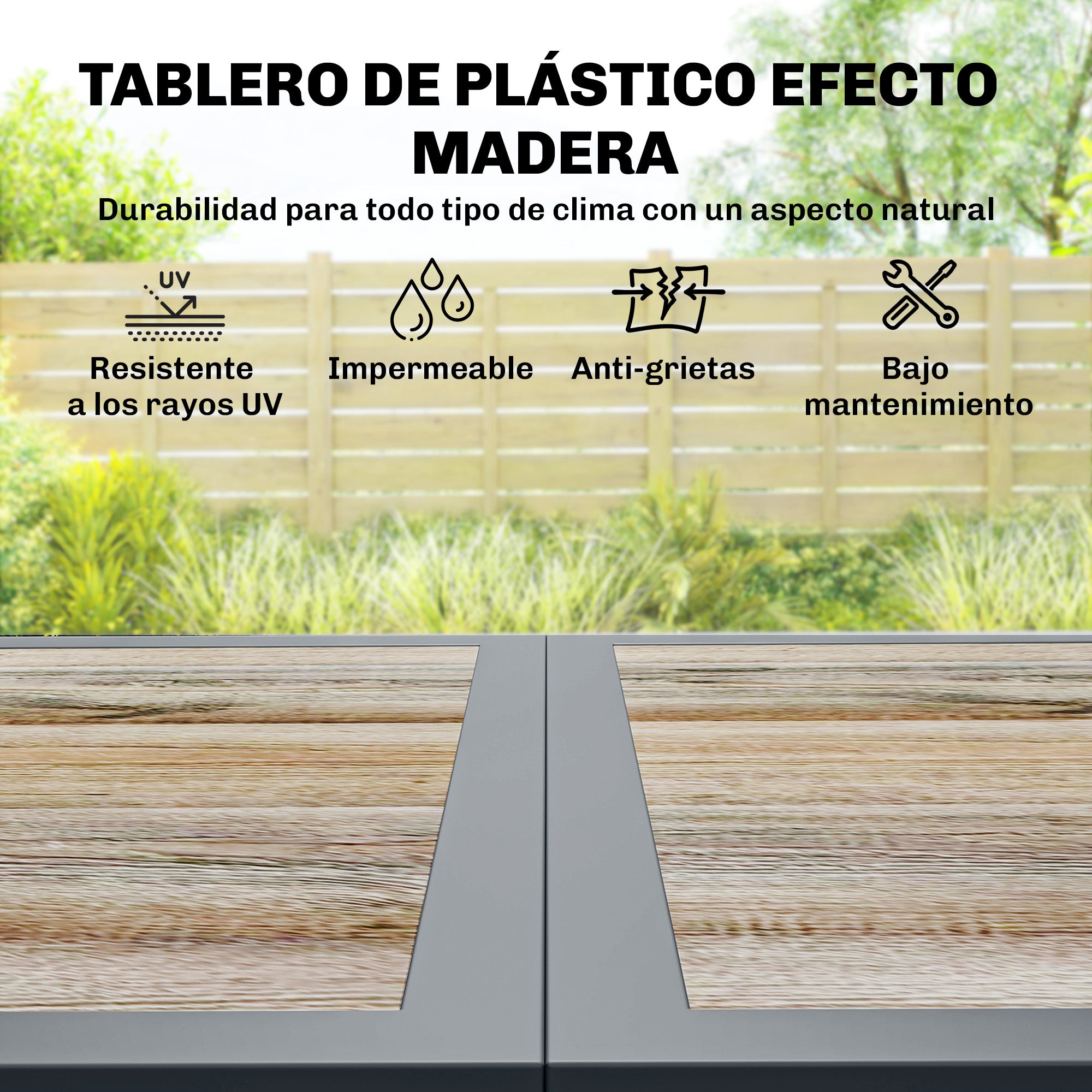 Outsunny Conjunto de Mesa y Sillas Jardín de 7 Piezas, Muebles Jardín Exterior con Mesa de Plástico PSPC, 6 Sillas Apilables Transpirables, Marco de Acero Resistente a la Intemperie, Gris Oscuro