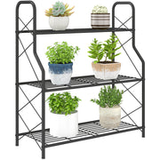 Outsunny Soporte para Plantas de 3 Niveles para Interior y Exterior, Estantería para Plantas de Metal con Patas Ajustables y Asas, Resistente y Estable, para Macetas, Patio, Jardín, Balcón, Negro
