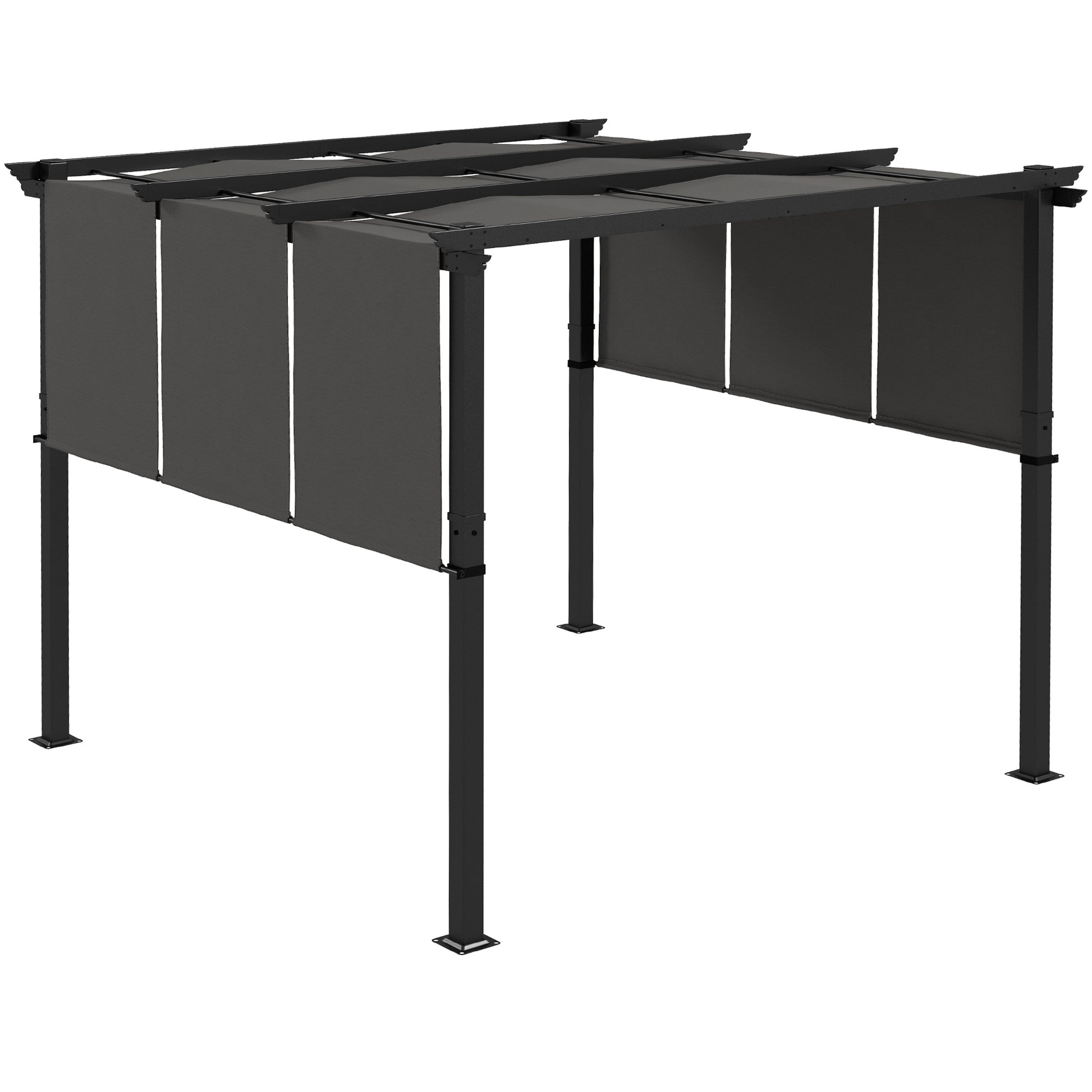Outsunny Pérgola de Jardín 3x3 m Cenador para Exterior con Techo Retráctil Marco de Acero Impermeable y Anti-UV para Terraza Patio Gris Oscuro