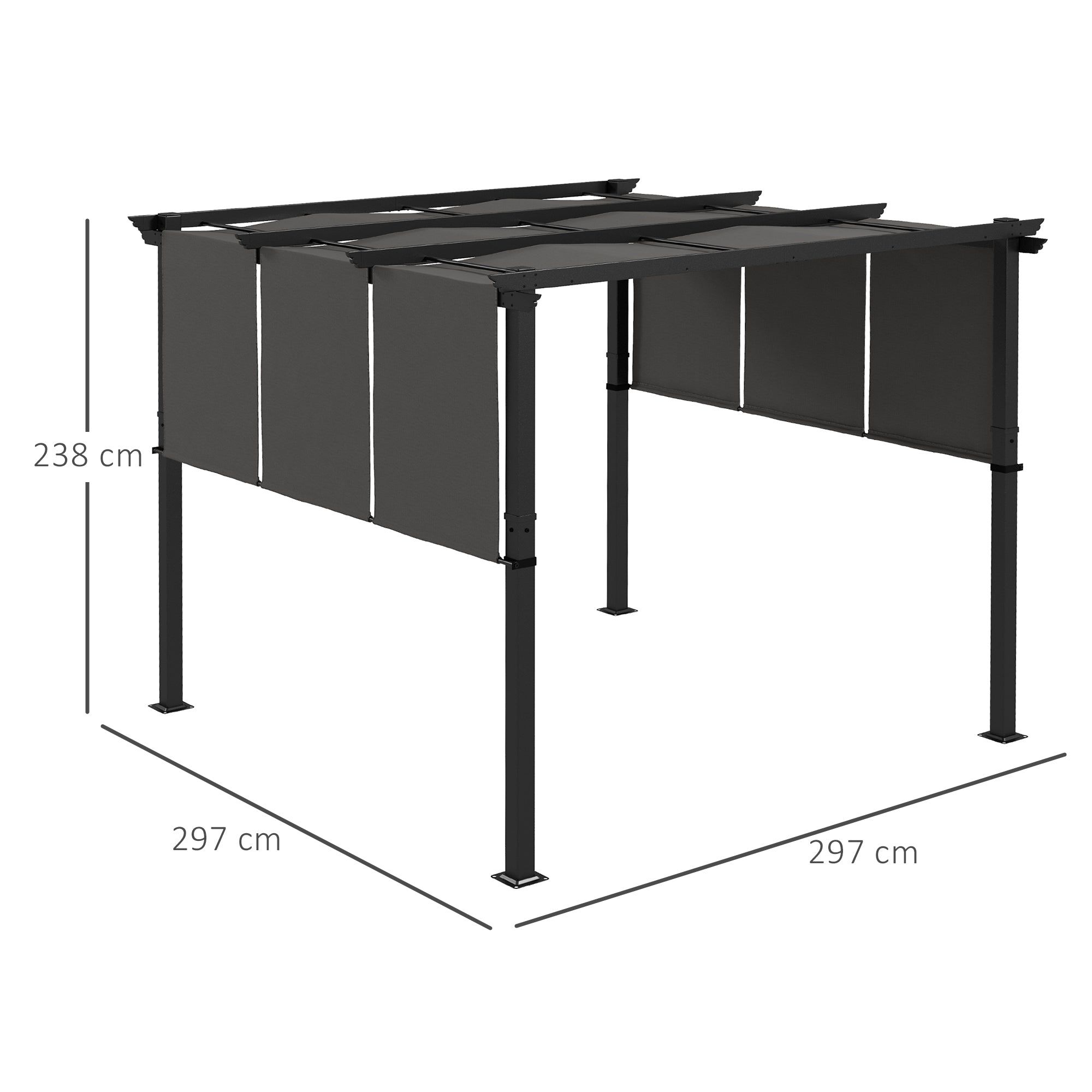 Outsunny Pérgola de Jardín 3x3 m Cenador para Exterior con Techo Retráctil Marco de Acero Impermeable y Anti-UV para Terraza Patio Gris Oscuro