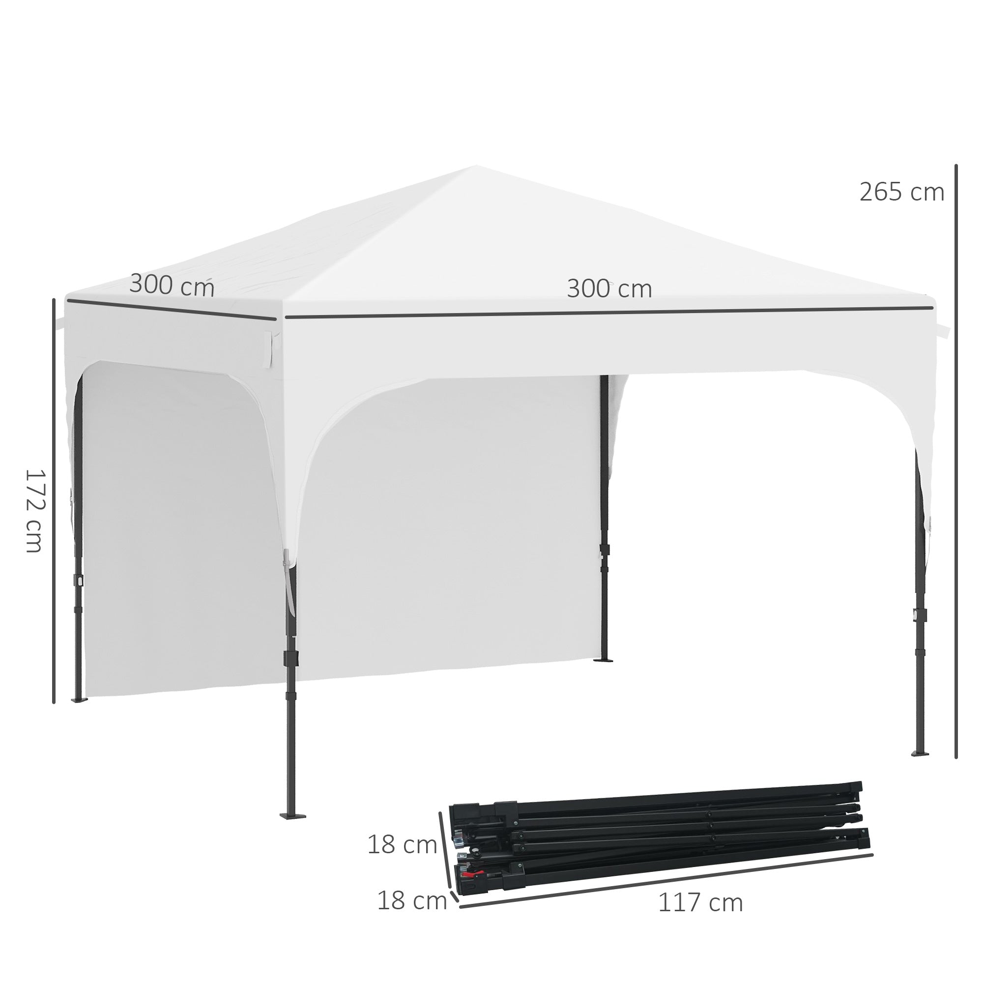 Outsunny Carpa Plegable 3x3 m Cenador de Jardín con Altura Ajustable 1 Pared Lateral Impermeable 4 Bolsas de Arena y Bolsa de Transporte Gazebo para Exterior Patio Fiestas Blanco