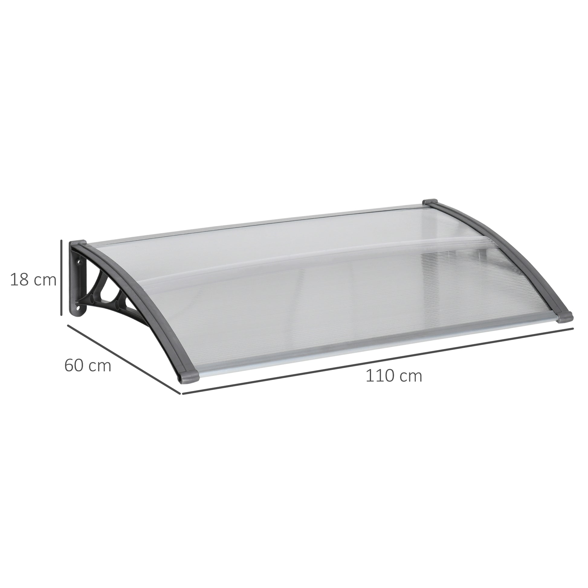 Outsunny Tejadillo de Protección 110x60 cm Marquesina Exterior para Puertas y Ventanas contra Sol y Lluvia con Soporte de PP Policarbonato Transparente
