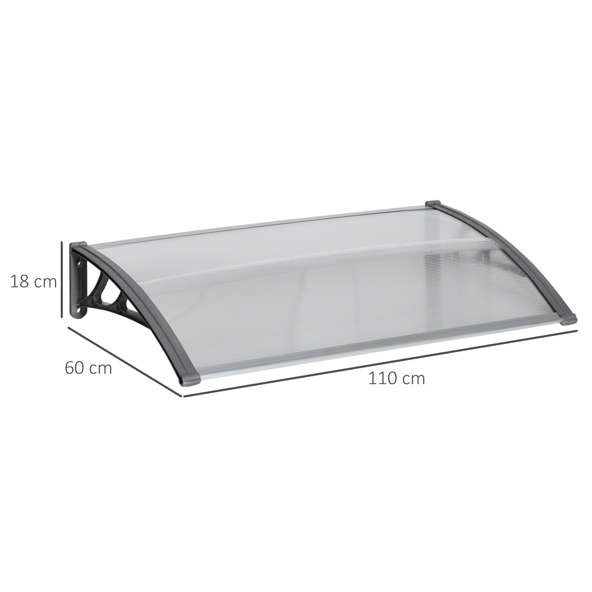 Outsunny Tejadillo de Protección 110x60 cm Marquesina Exterior para Puertas y Ventanas contra Sol y Lluvia con Soporte de PP Policarbonato Transparente